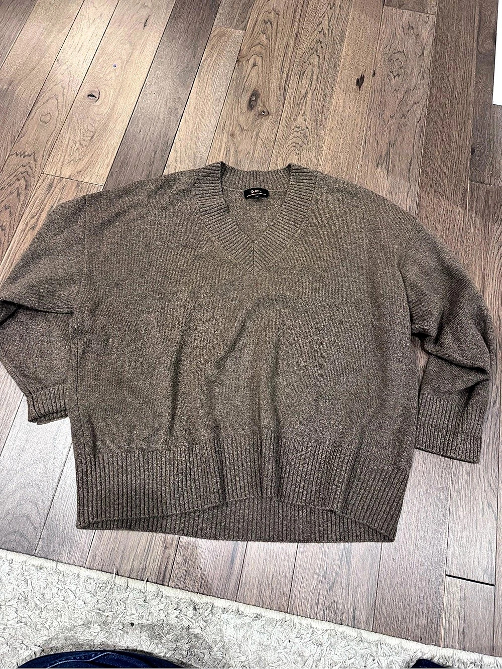 Quince Mongolian Cashmere Oversized V-Neck Sweater Brown